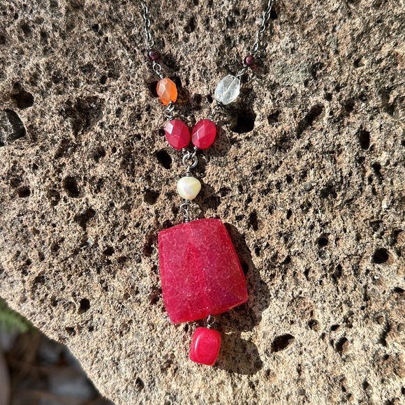 Silpada Sterling Silver Oxidized Ruby Jade & Gemstone Pendant Necklace N1061 - Picture 4 of 11